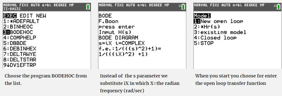 Start of the Bode program on your Ti for open loop