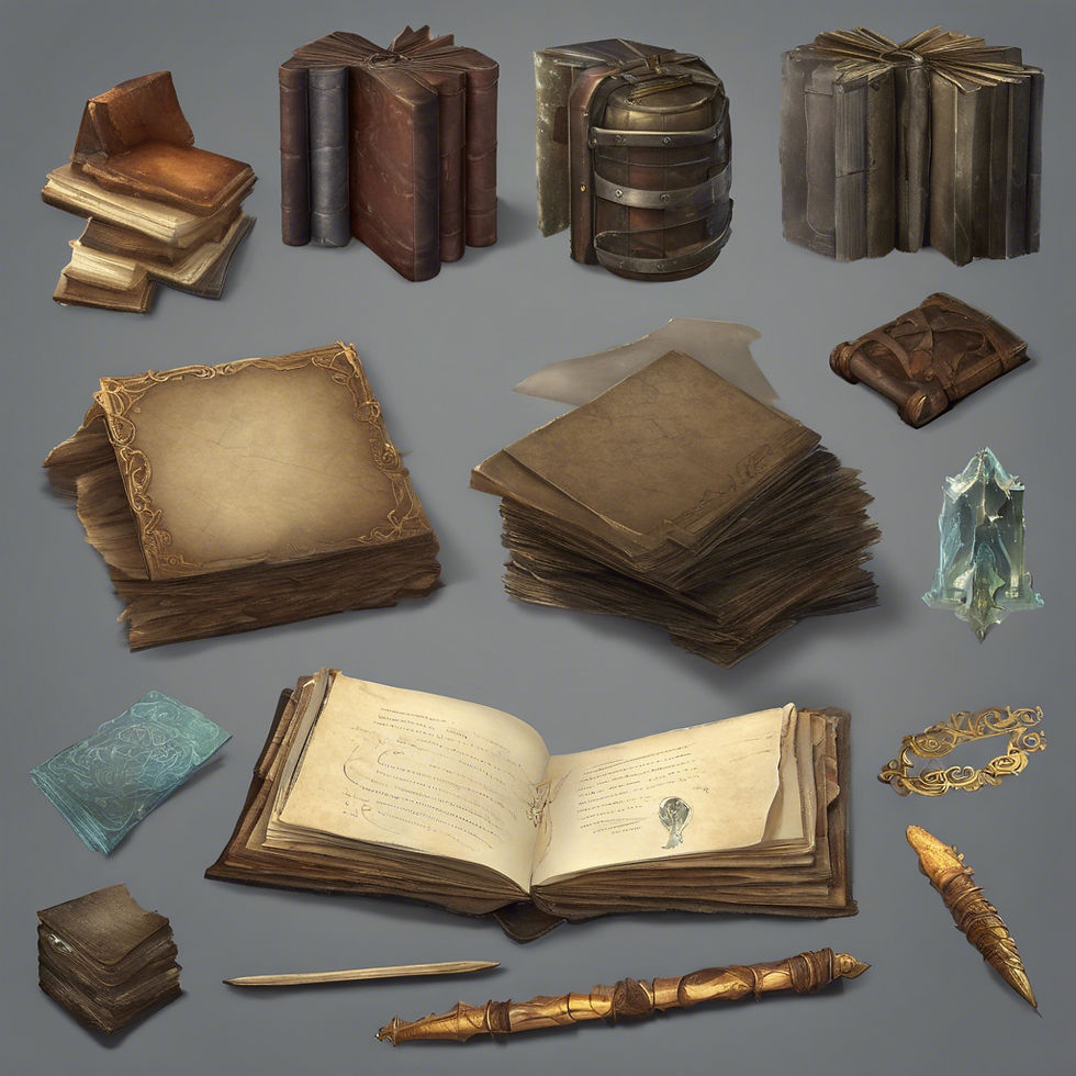 Various materials used to create a flip book, including different types of paper and binding methods.