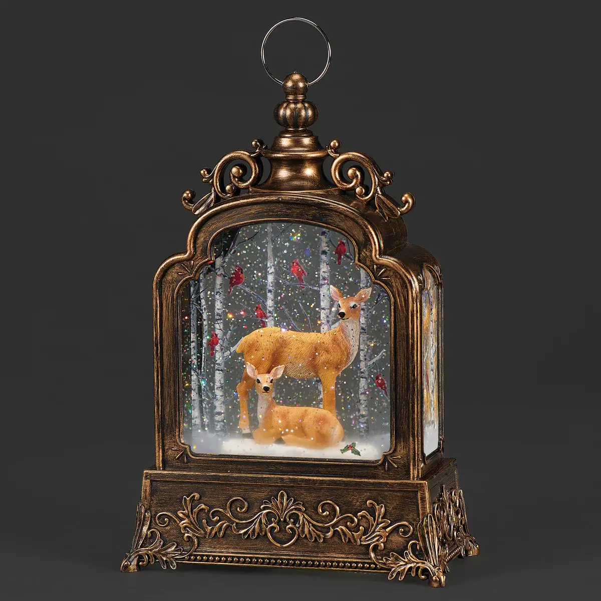 Confetti Lites™ Lantern with Deer Family & Cardinals in Birch Trees