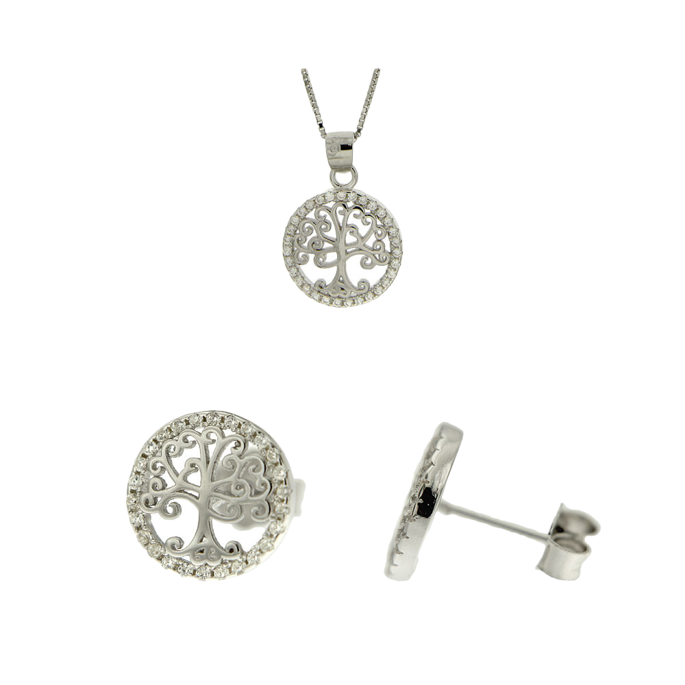 Fio + Brincos árvore da vida com zircónias - Ref.fio050