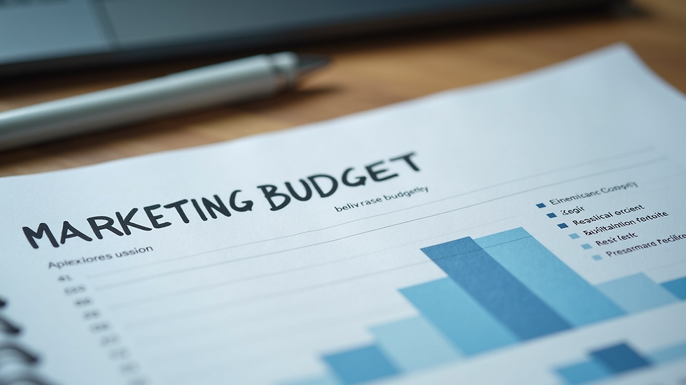 Close-up view of a marketing budget spreadsheet on a desk