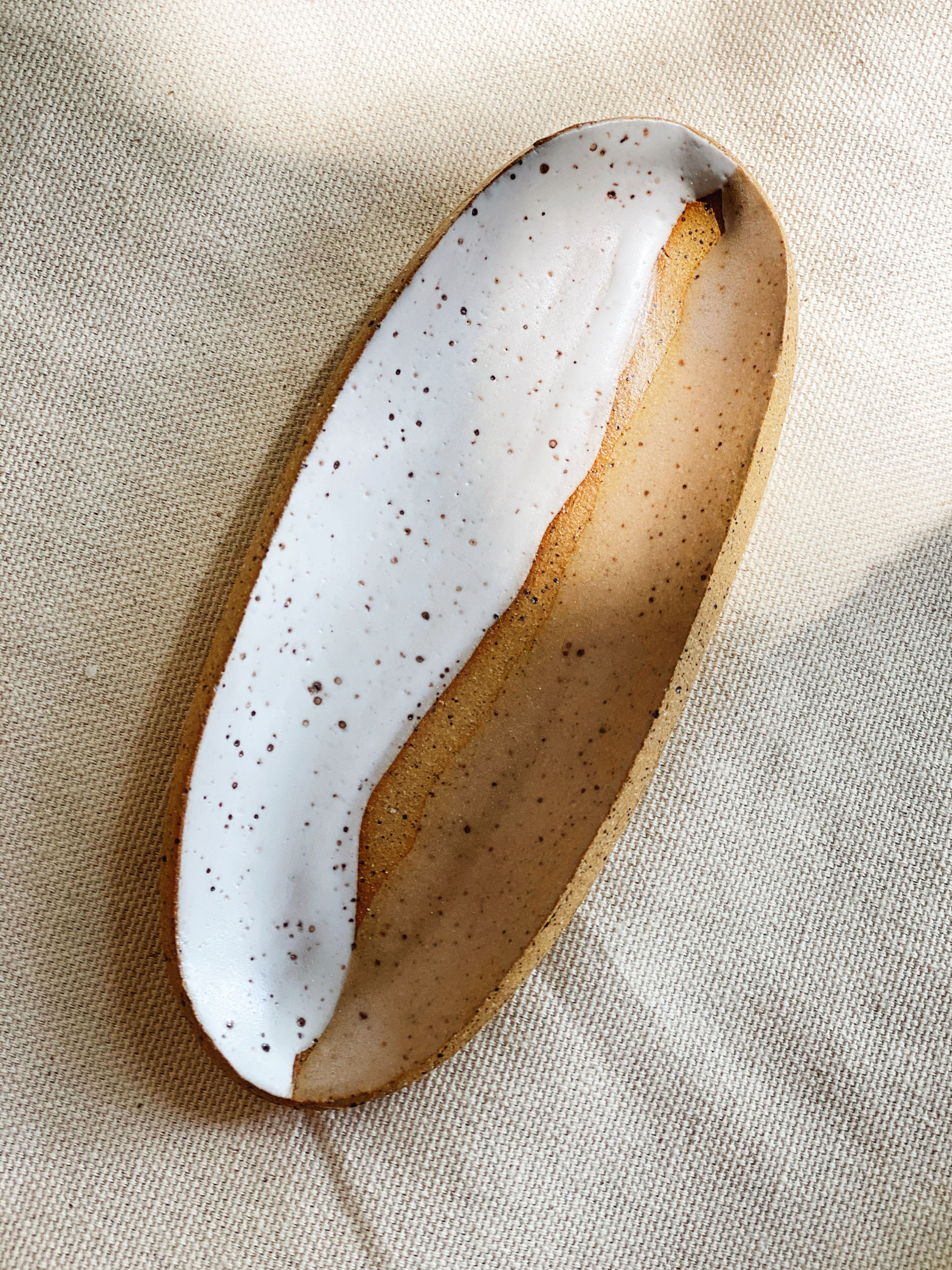 tiny platter in white satin & buff