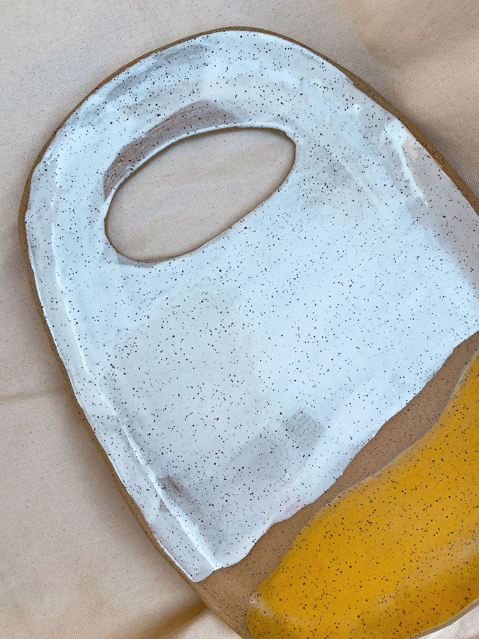 Thumbnail: large serving platter with handle in white & turmeric
