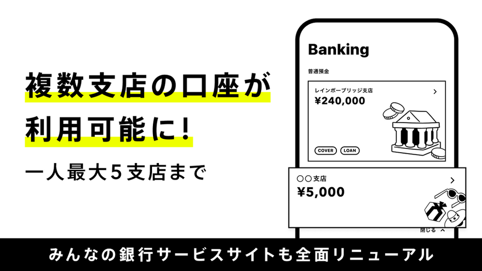 みんなの銀行、最大5口座保有に対応 BaaS拡大で複数支店利用が可能に