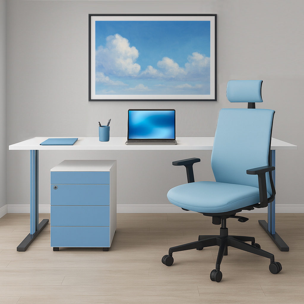 Ensemble Bureau + Caisson + Fauteuil Bleu