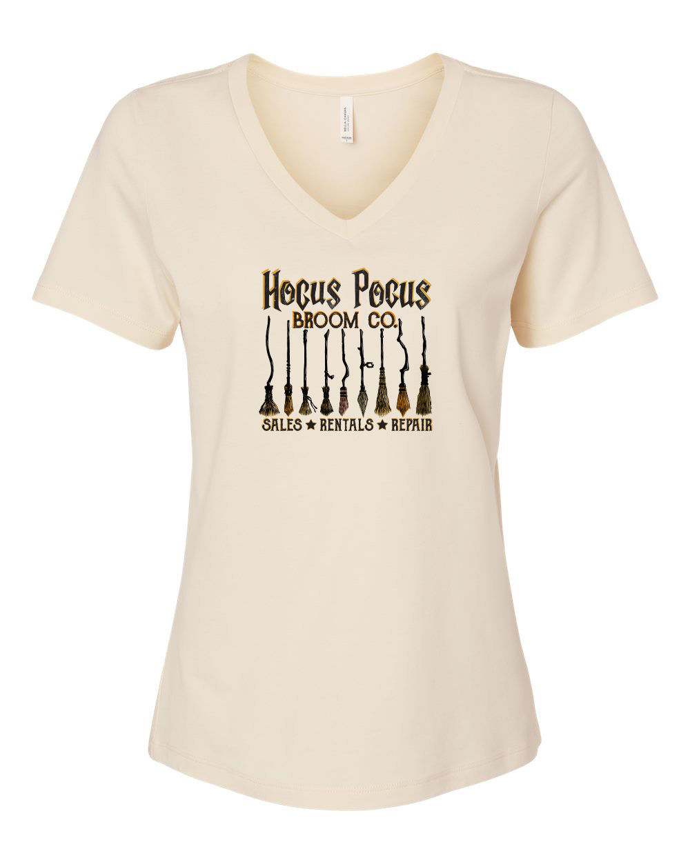 Hocus Pocus Broom Co Ladies V Neck Tee