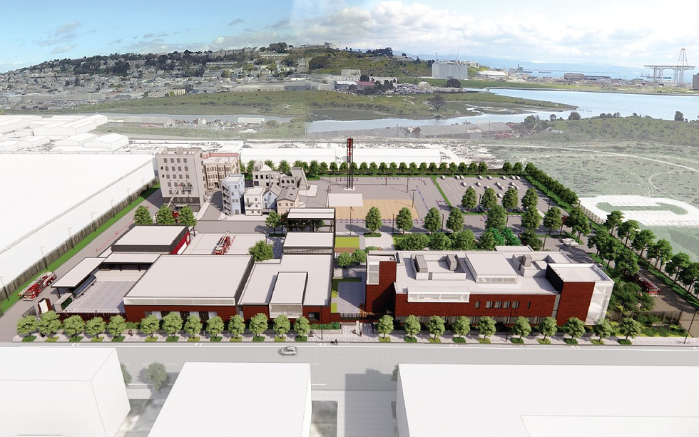A bird's-eye view rendering of the new San Francisco Fire Department Division of Training facility.