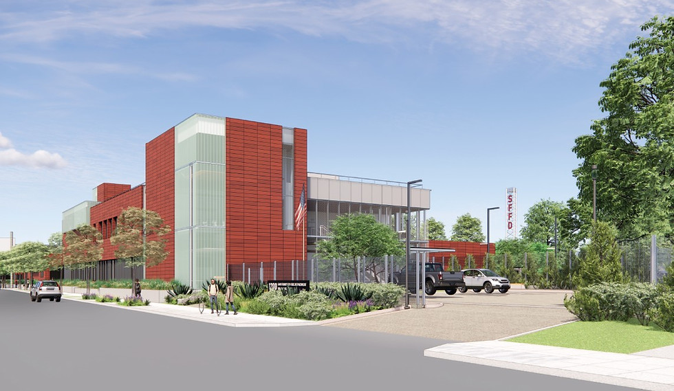 A street-level-view rendering of the new San Francisco Fire Department Division of Training facility.