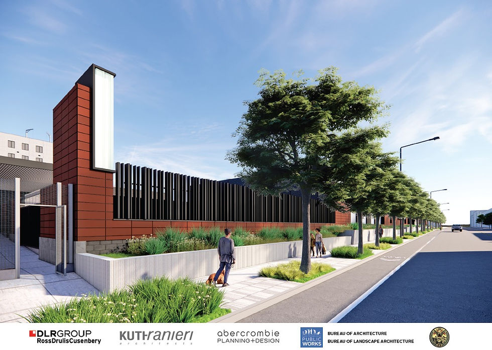 A street-level-view rendering of the new San Francisco Fire Department Division of Training facility.