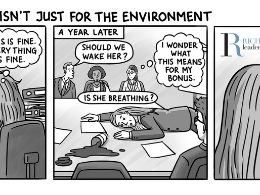 leadership comic about being a sustainable leader: Are you investing (your energy) for the long term? 