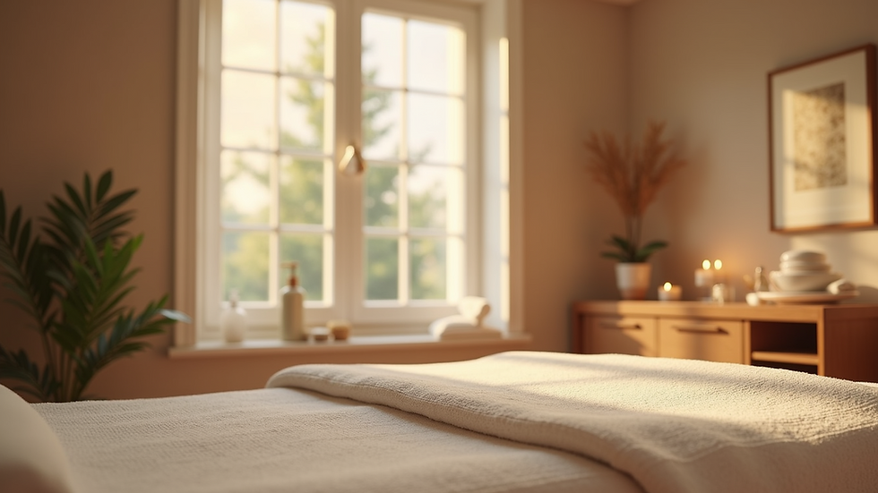 Eye-level view of a cozy spa room with calming decor