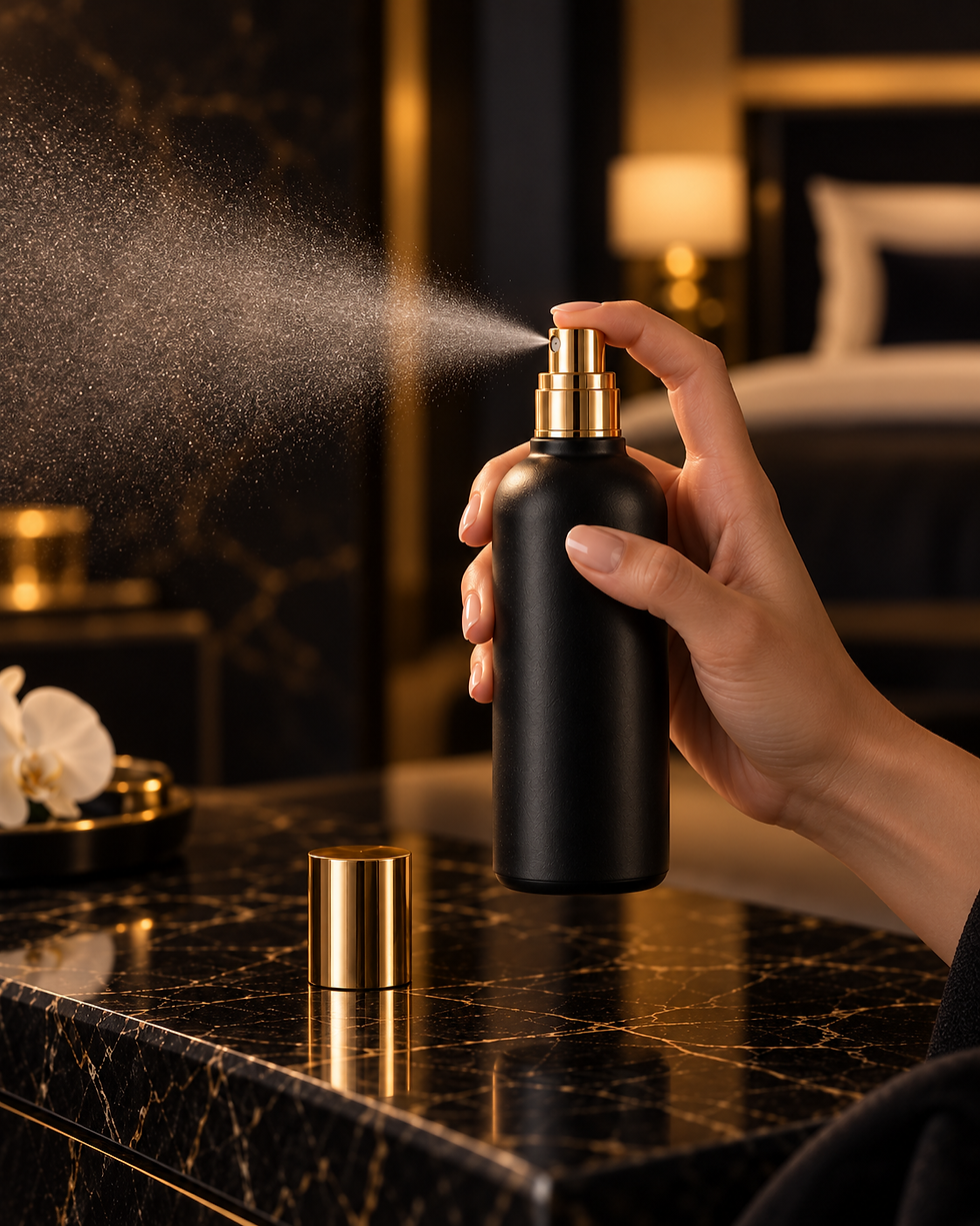 The Signature Suite Aura Mist spray being misted in a room