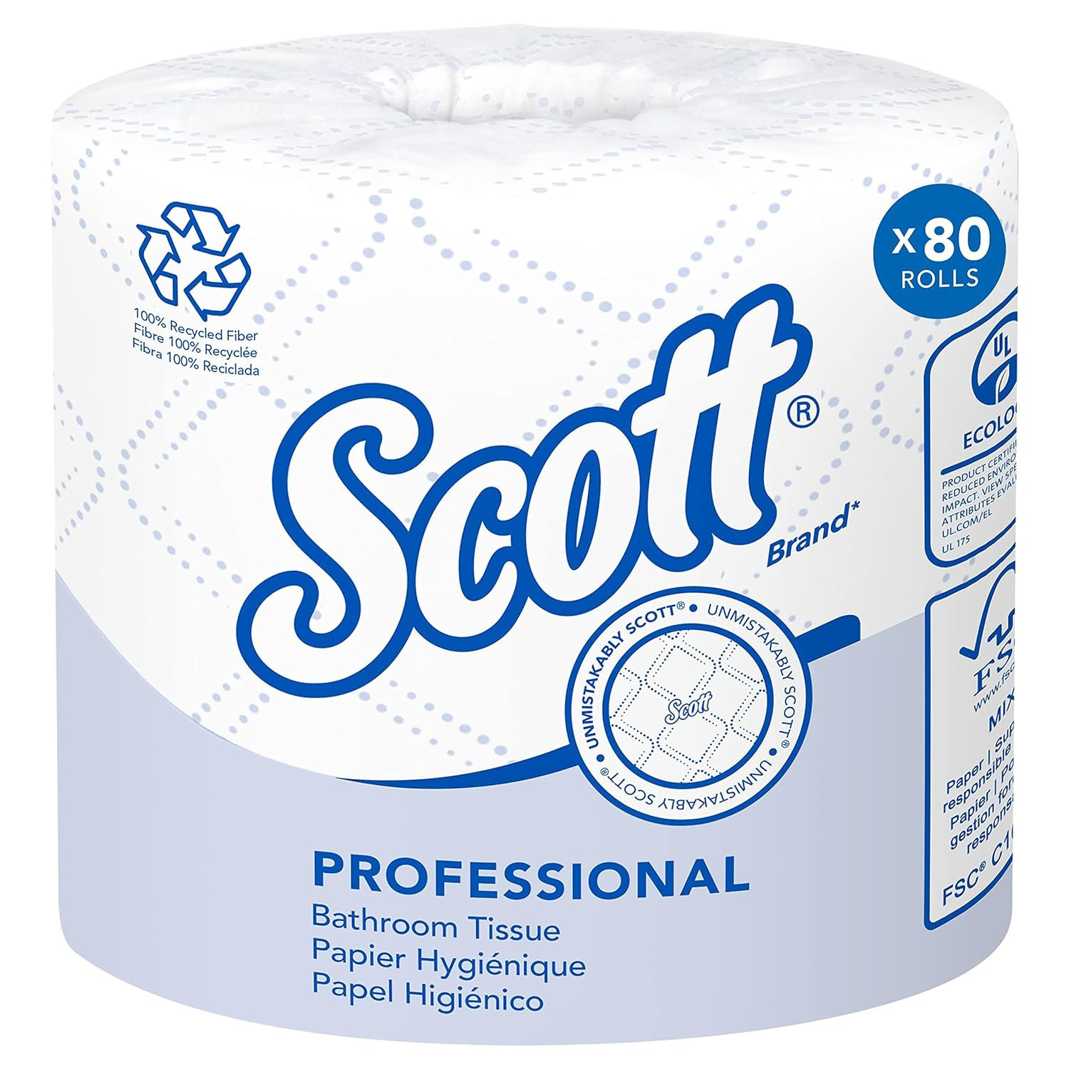 Scott Essential Recycled Toilet Paper, 2-ply, White, 473 /Roll, 80 Rolls/Case