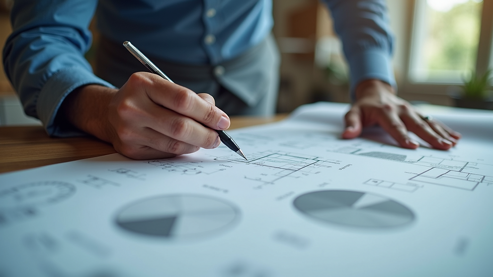 Close-up view of an engineer reviewing open-source design plans