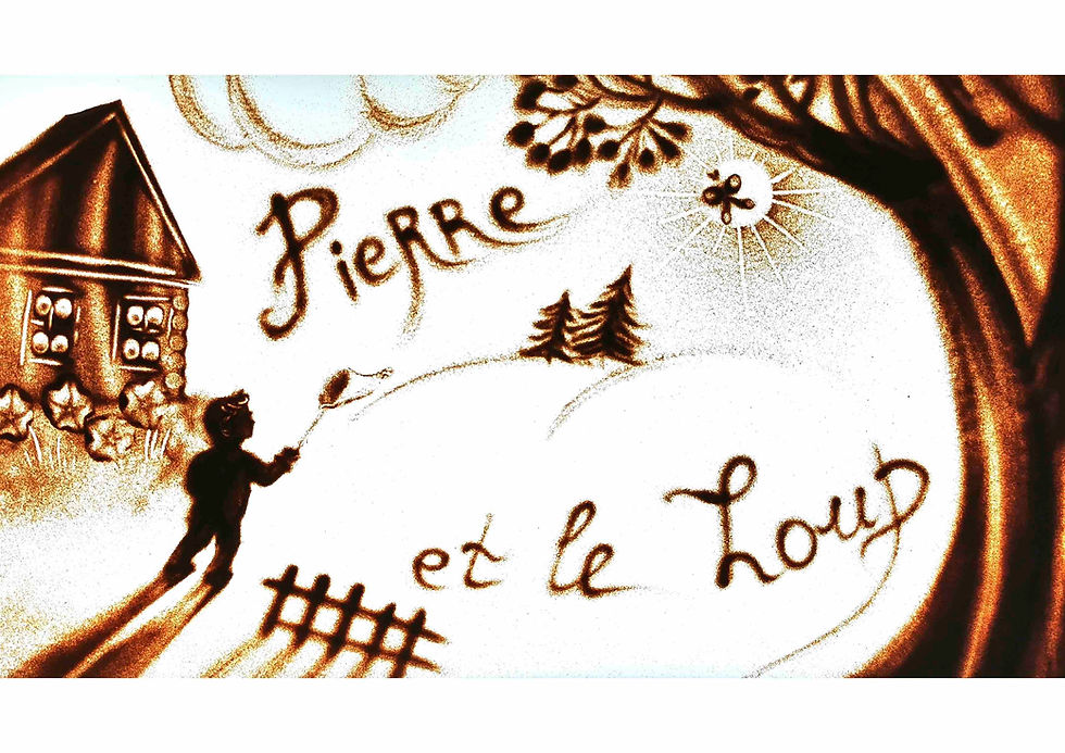 Esquisse pour "Pierre et le loup" par Katerina Barsukova, dessinatrice sur sable