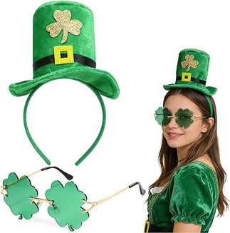 St. Patrick's Day Accessory Set:You will get one shamrock glasses and a hat headband.