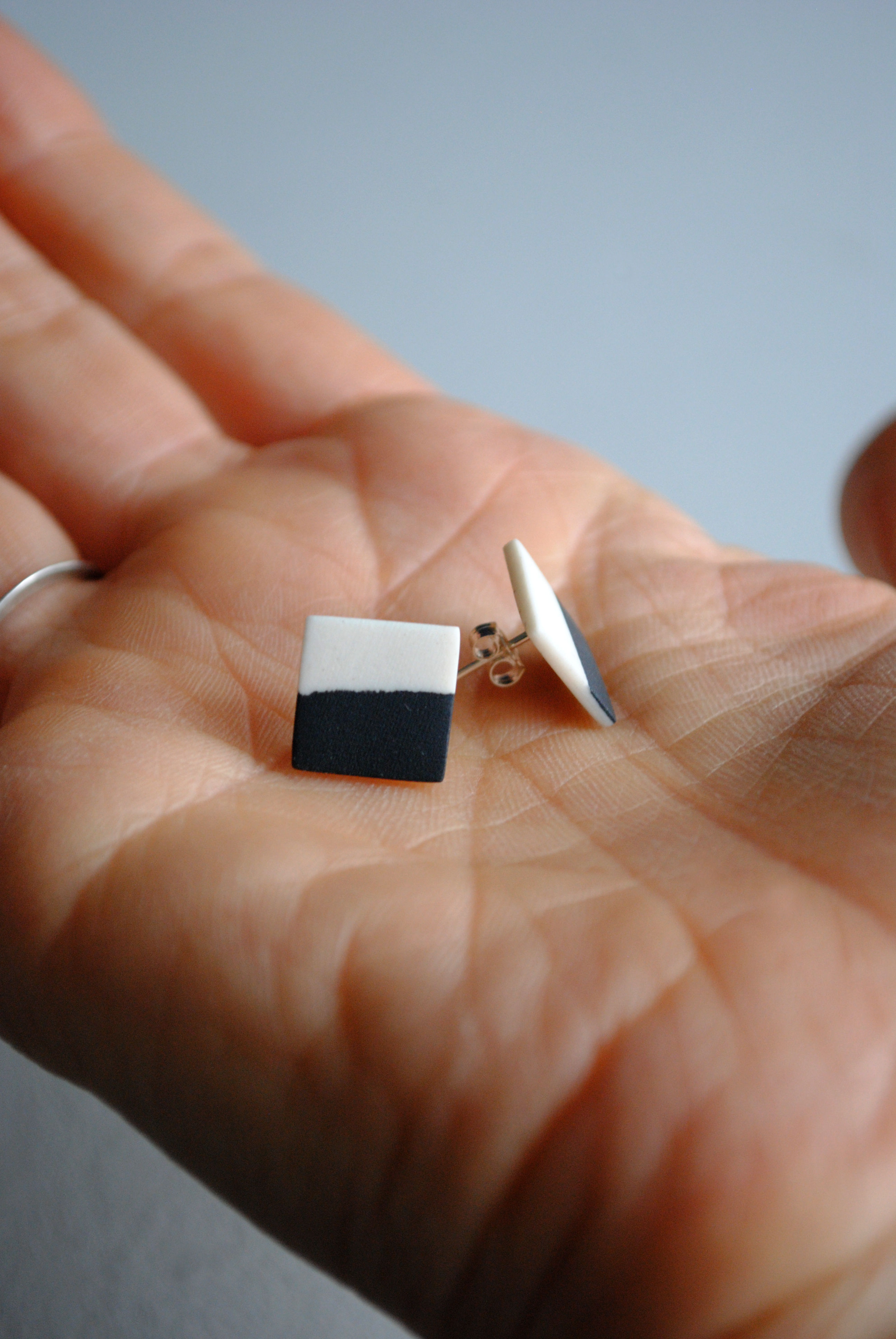 Porcelain Stud Earrings, Black and White