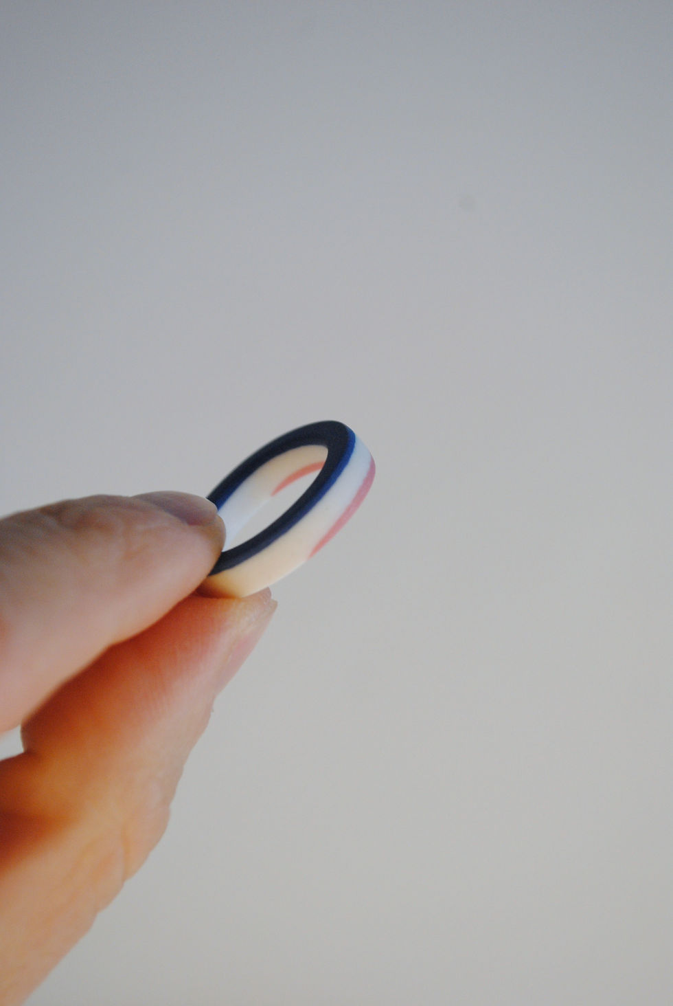 Thumbnail: Porcelain Ring, Cobalt Blue and Soft Pink - Ring Size Small -Size N