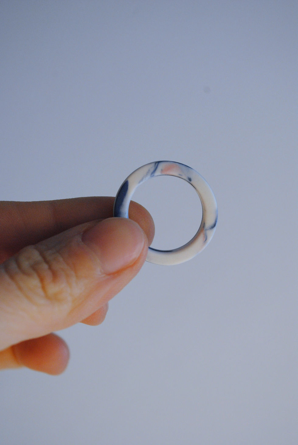 Thumbnail: Porcelain Ring, Marbled Blue and Soft Pink - Size Medium - Ring Size S
