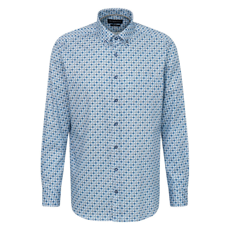 Thumbnail: Bugatti Geometric Turquoise Blue Shirt 
