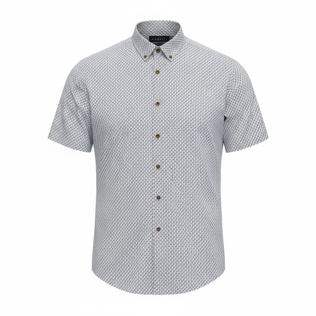 Bugatti short sleeve print shirt, beige/navy,blue mix