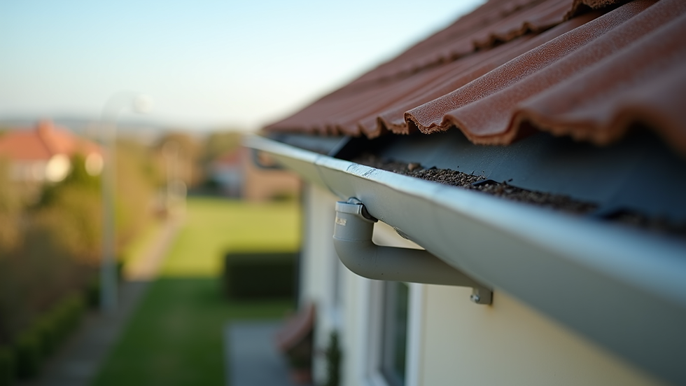 Eye-level view of a clean gutter attached to a house roof