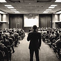 Keynote speaker in front of audience