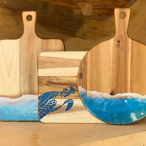 Cutting boards with epoxy resin "wave" effect