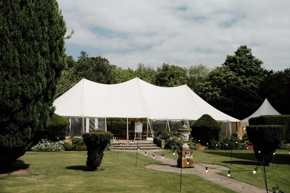 Stunning celeste pole tent front entrance for wedding at Gilmerton House venue