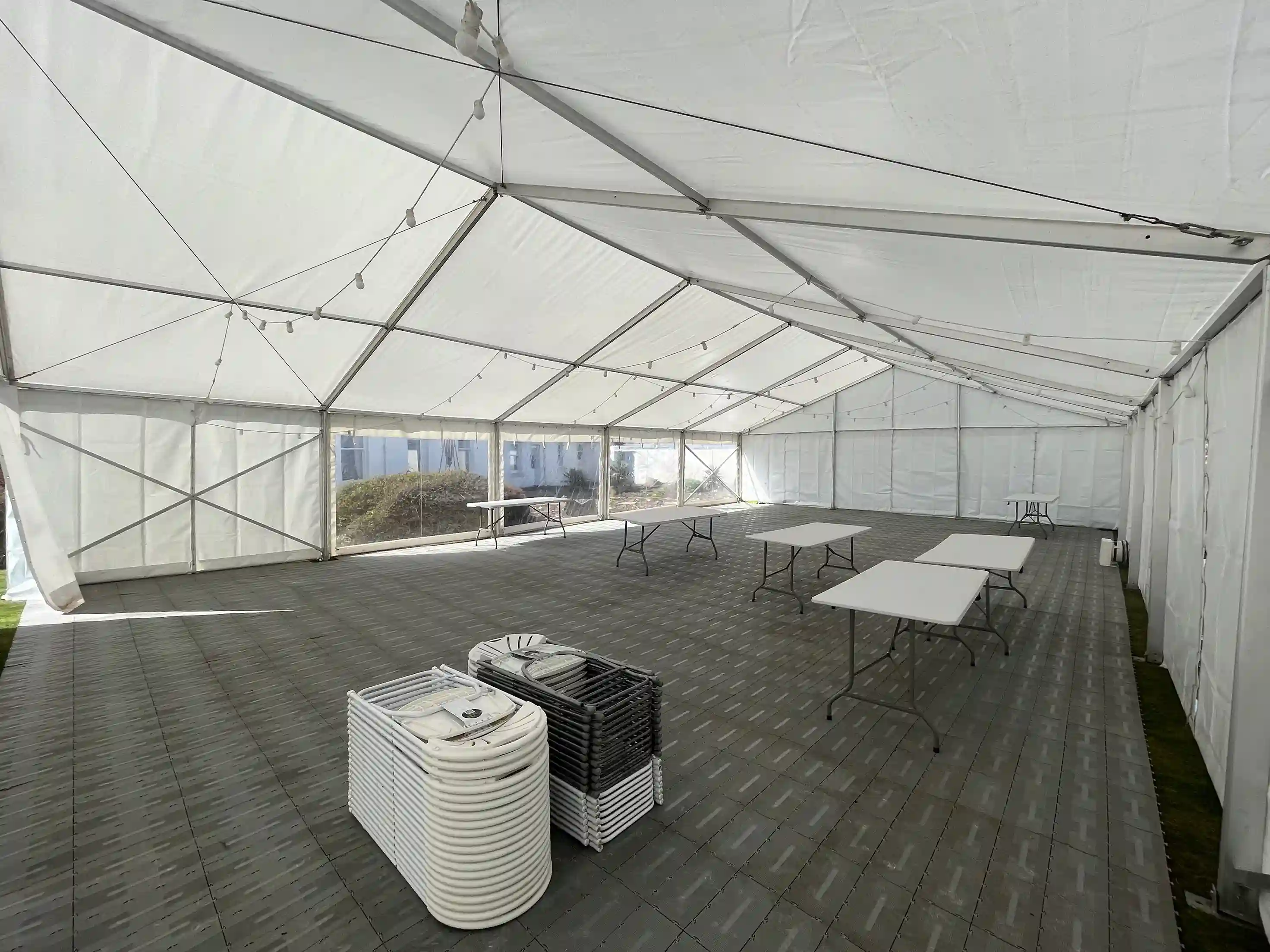 Marquee with plastic flooring