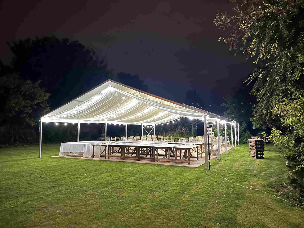 Wedding ceremony marquee at Edinburgh venue gardens, Monkton house