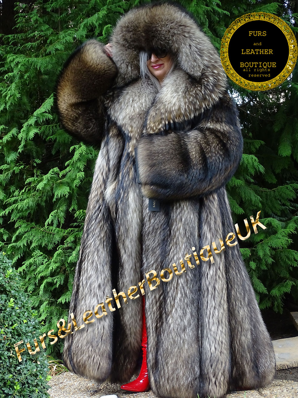 Miniaturbild: 🔥NEW SAGA HEAVY HONEY FINN RACCOON FUR LONG SWING COAT MASSIVE SHAWL HOOD 2XL+