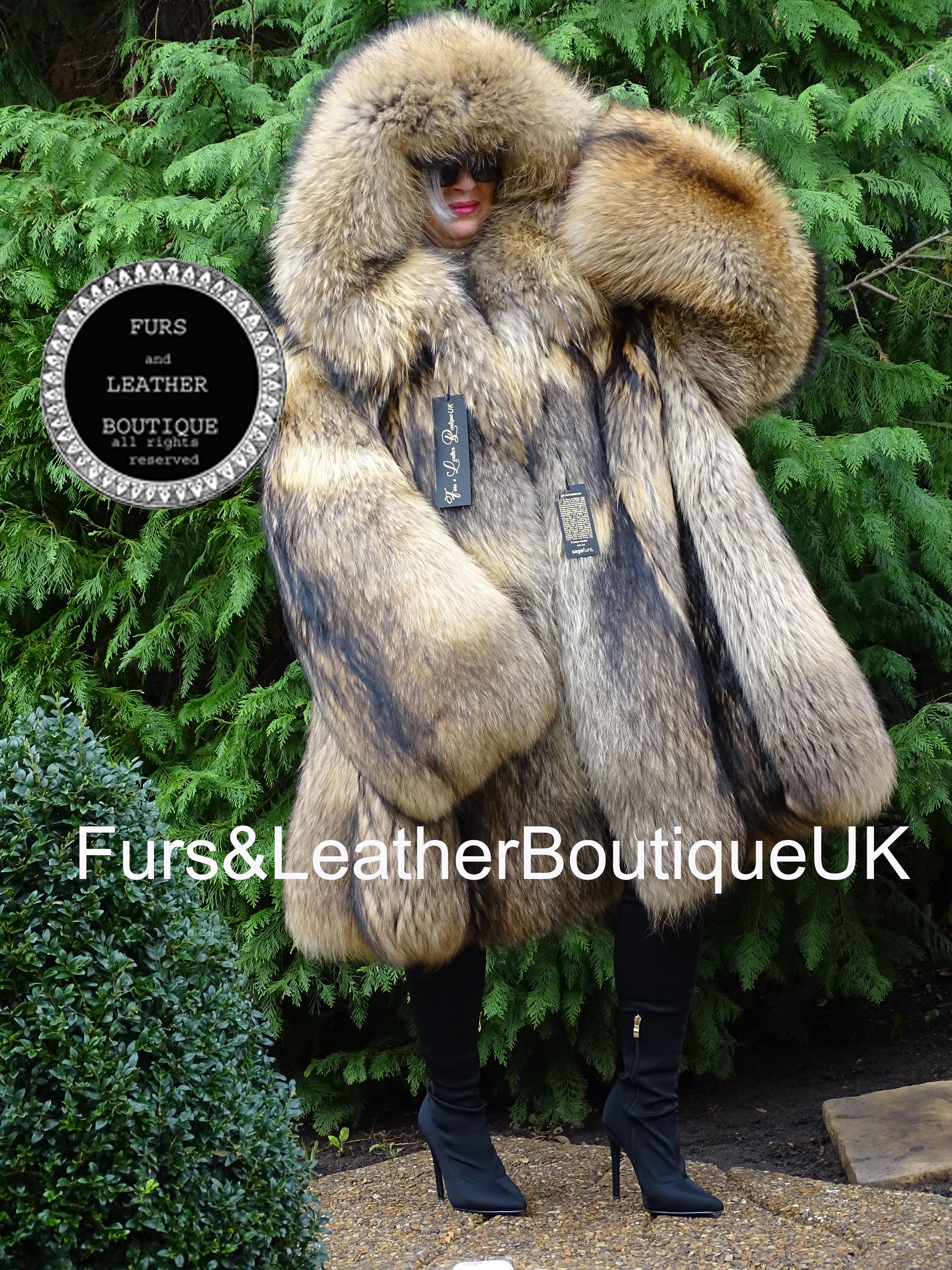 🔥NEW SAGA FULL PELT HEAVY GOLDEN FINN RACCOON FUR COAT PARKA STYLE HOOD 3XL++