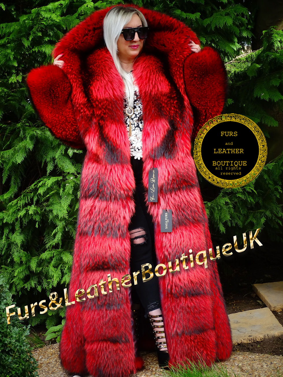 Miniaturebillede: IMPERIAL SAGA FERRARI RED FINN RACCOON FUR SWING COAT COLLAR TUXEDO