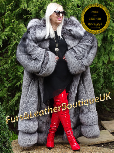 🔥NEW IMPERIAL SAGA SILVER FOX FUR LONG SWING COAT MASSIVE HOOD
