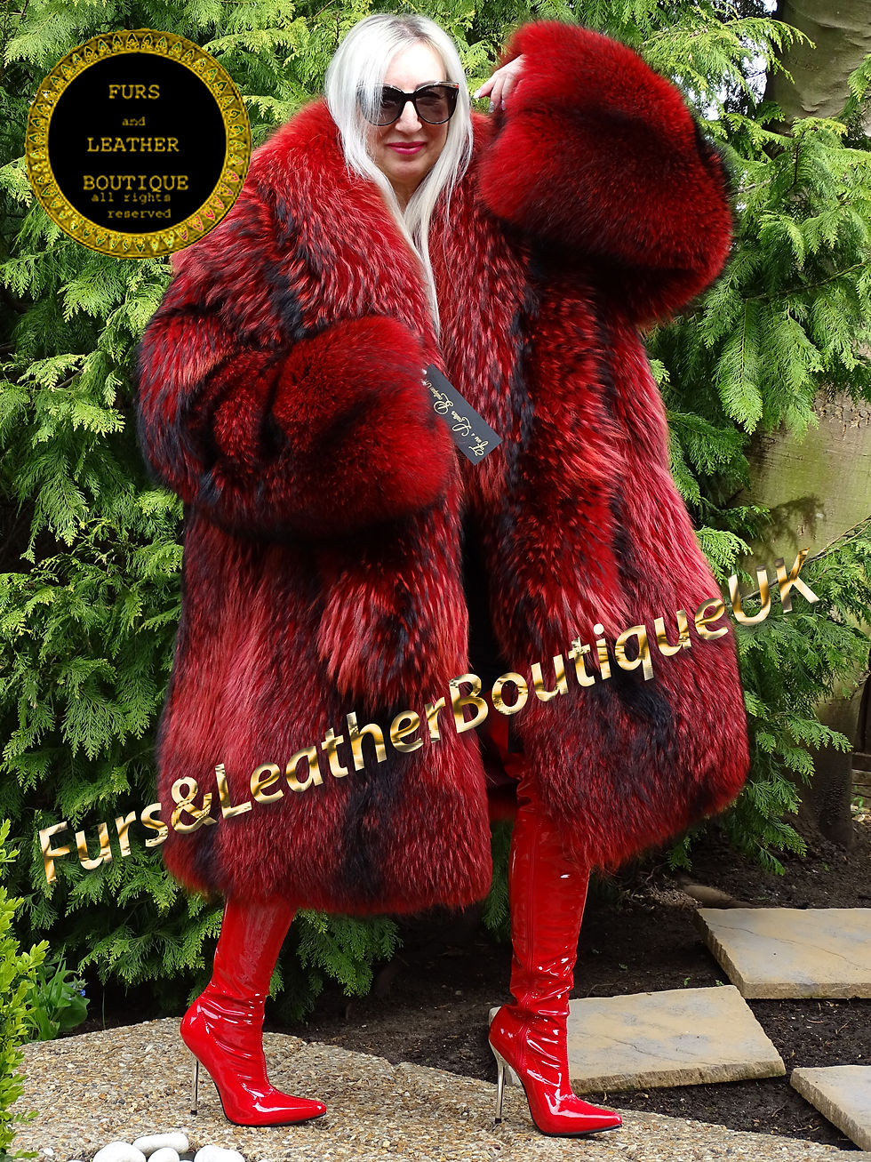 Миниатюра: 🔥NEW SAGA SKIN TO SKIN HEAVY FERRARI RED FINN RACCOON FUR COAT SHAWL COLLAR 3XL