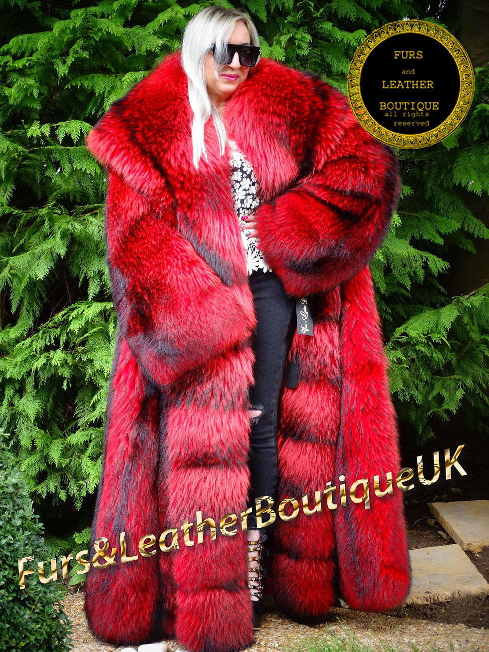Miniatura: IMPERIAL SAGA FERRARI RED FINN RACCOON FUR SWING COAT COLLAR TUXEDO