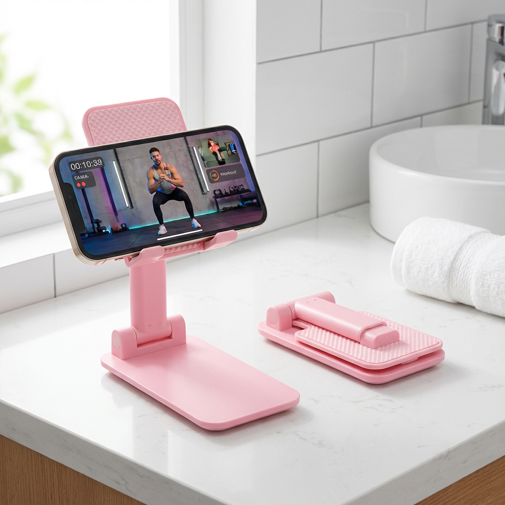 Portable Mini Pink Stand, Folds Flat for Travel, Saves Space, for Pocket or Bag,