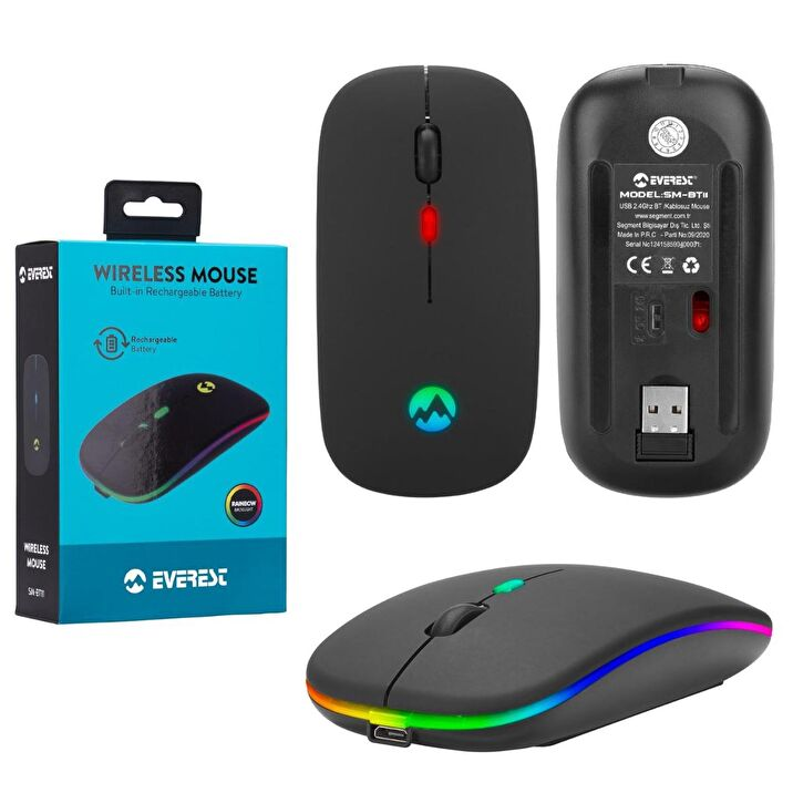 Küçük resim: Everest SM-BT11 Şarjlı Optik Kablosuz Mouse