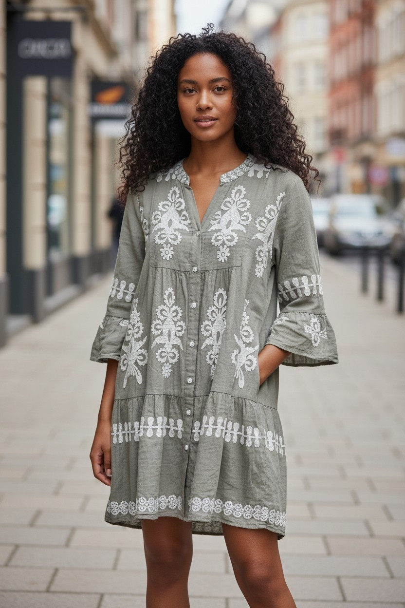 Boho Baumwollkleid Einheitsgröße bis Gr. 46 tragbar