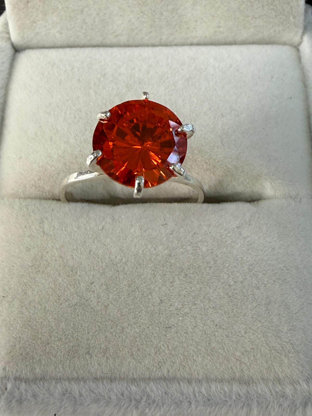 Sterling Sliver Solitaire Ring with Orange Zirconia Stone