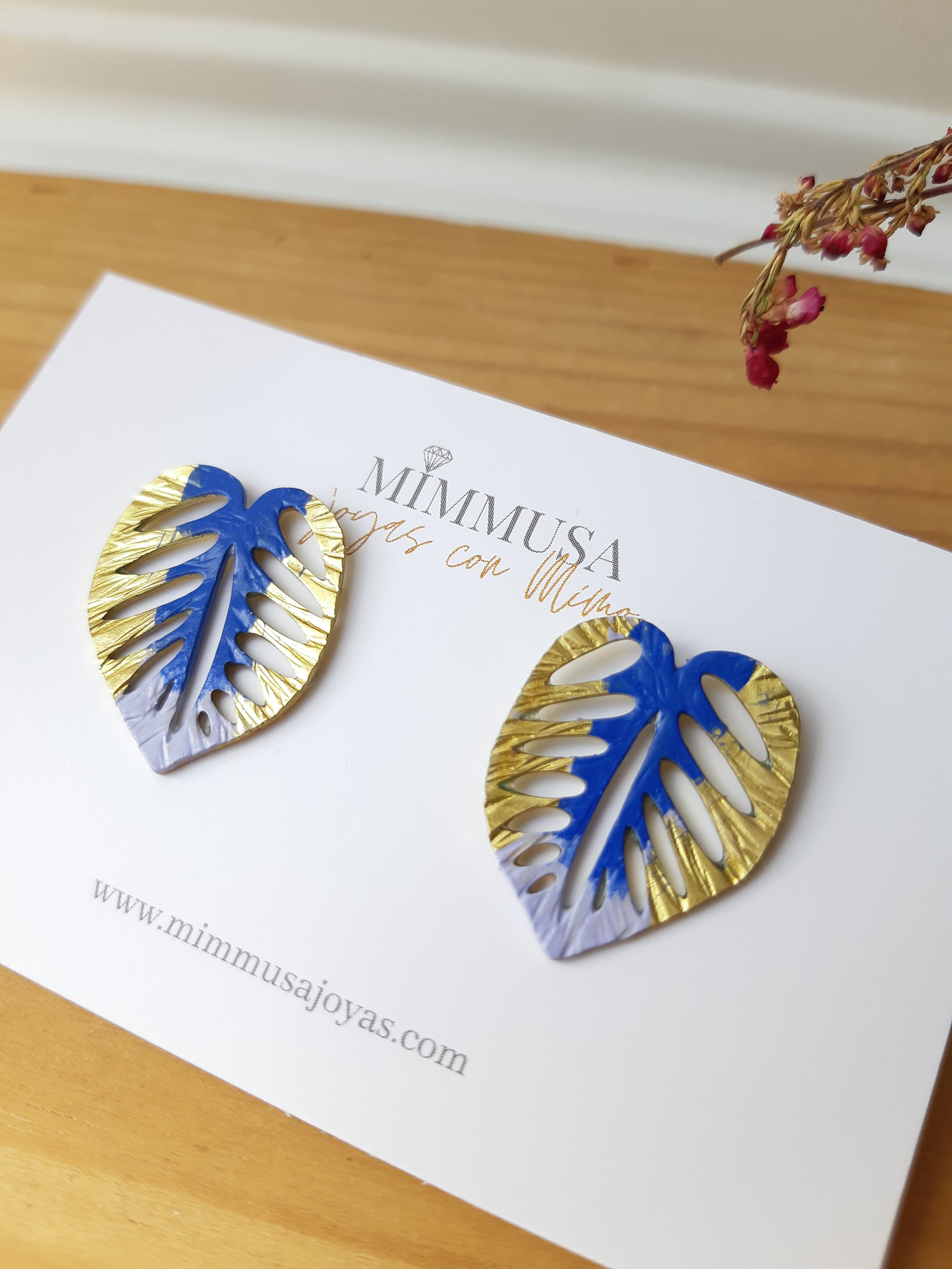 Pendientes Monstera Azul