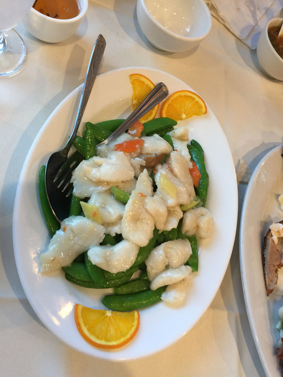 Fish fillets with Chinese greens