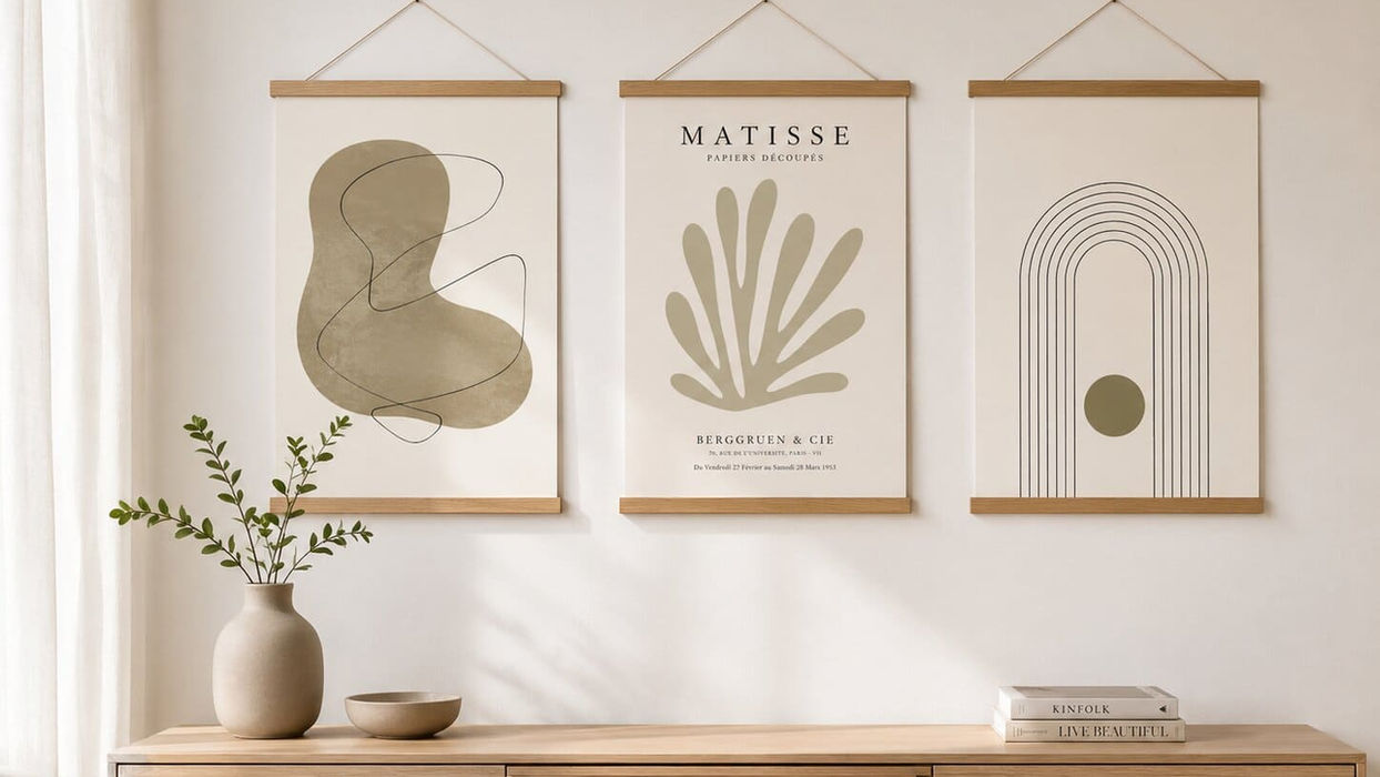 Három absztrakt fali poszter Matisse stílusban fa keretben.