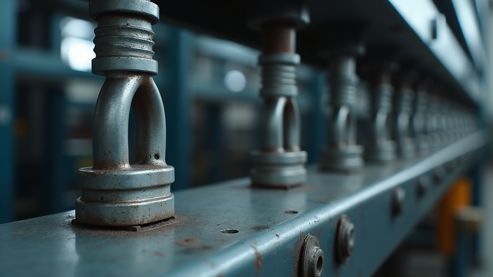 Eye-level view of industrial magnets attached to metal machinery parts