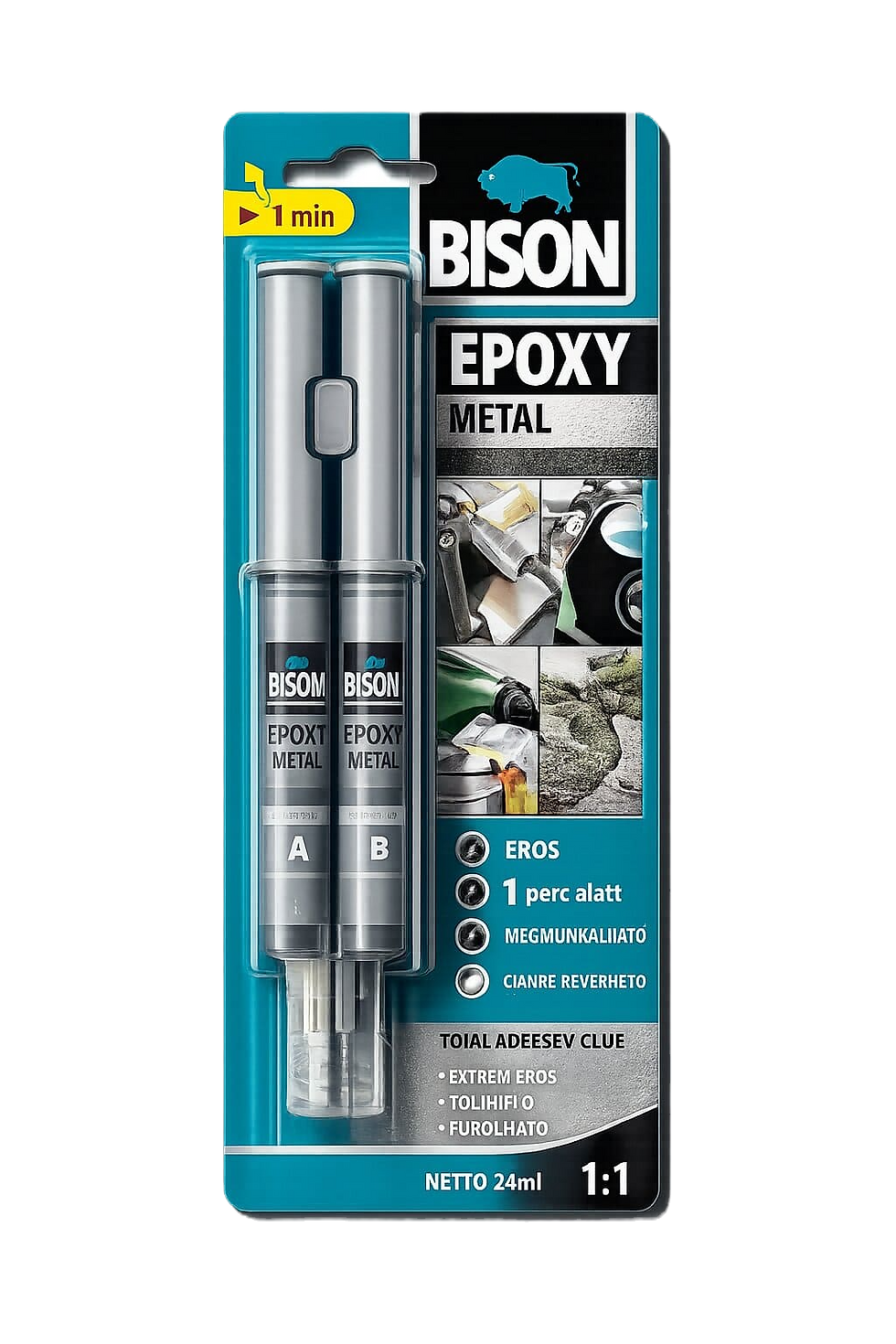 Bison Epoxy Metal kétkomponensű fémragasztó csomagolása
