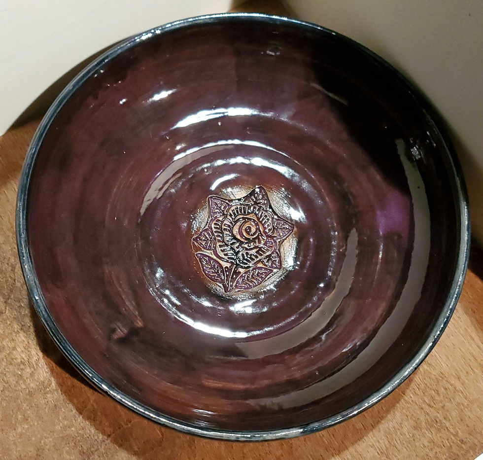 Thumbnail: Serving bowl with flower imprint measuring 8" wide x 2" high
