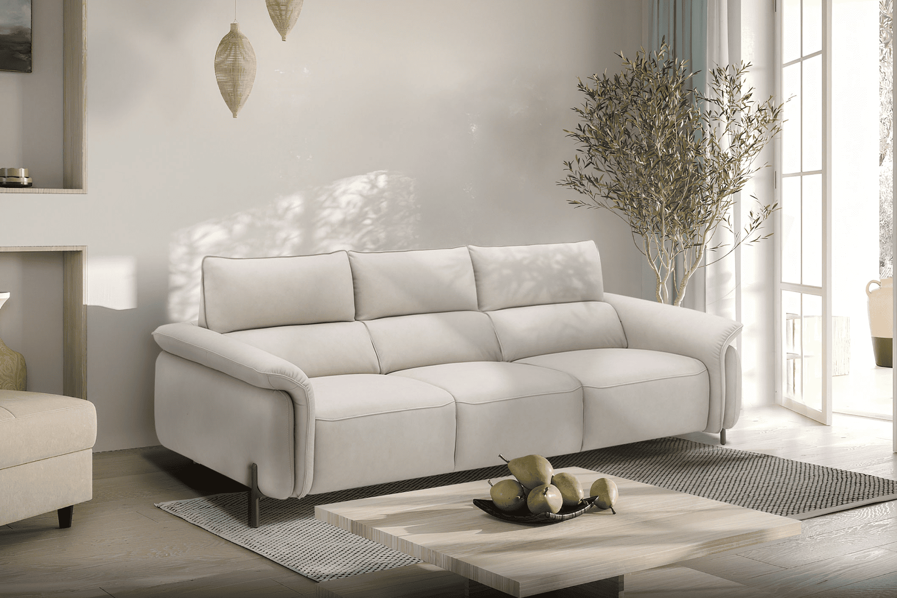 頂級義大利頭層皮革三人座電動沙發