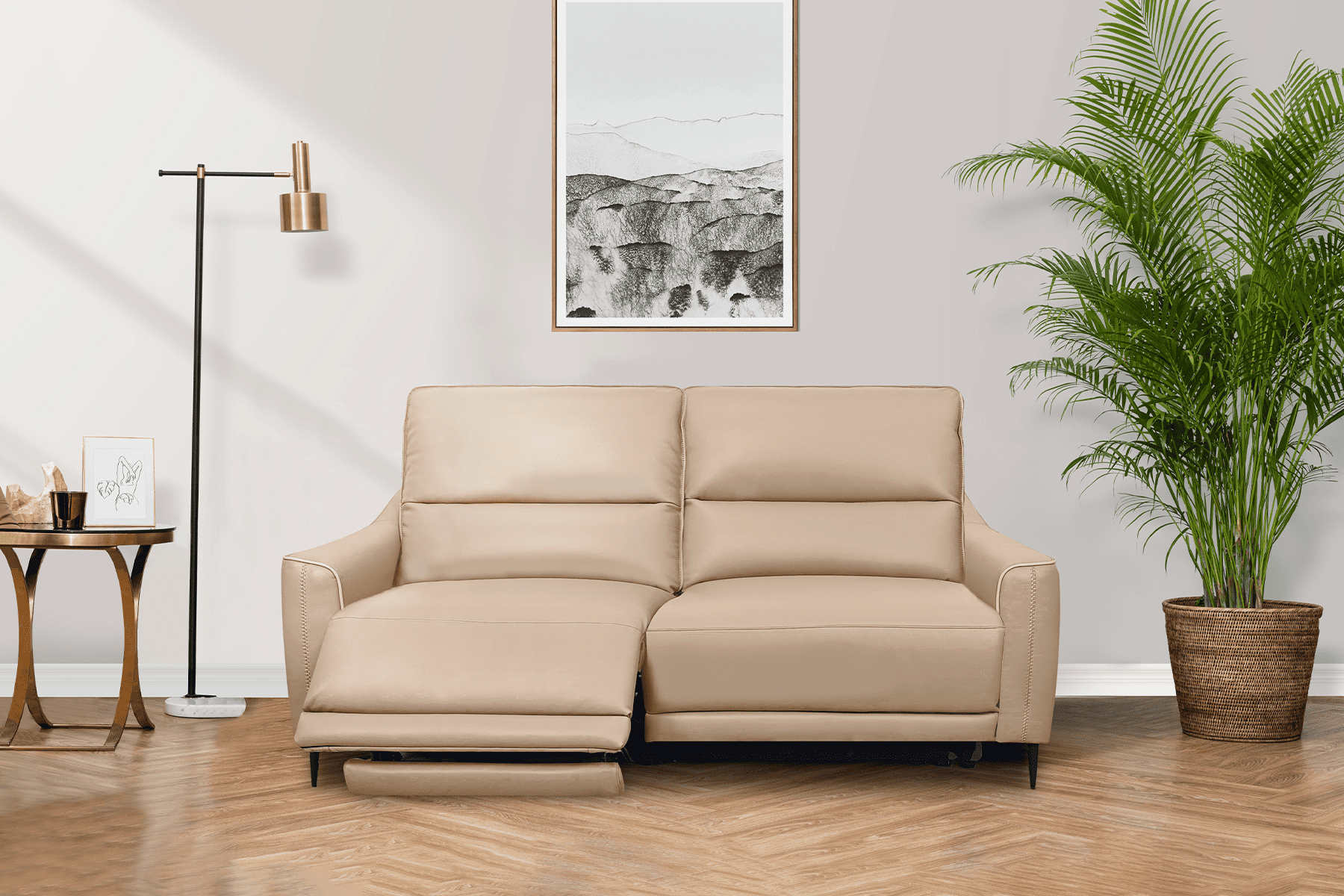 兩人座全牛皮電動沙發