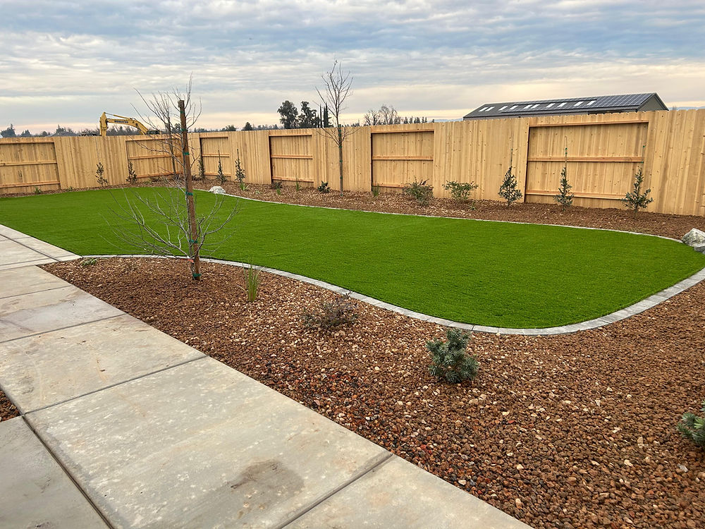 Enovation landscaping backyard with artificial turf